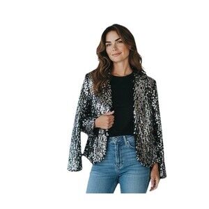 INC International Concepts Sequin Cardigan Jacket Sz 1X Open Front Holiday Party